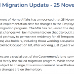 【雇主担保】新政或将于11月25日实施！200+职业新增永居途径，所有482满两年后可申186！